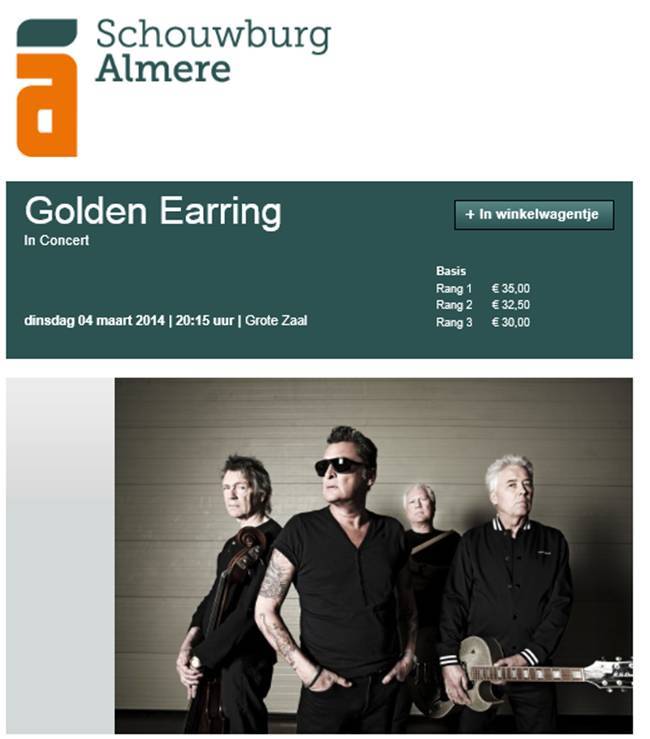 Golden Earring program ad March 04, 2014 Almere - Schouwburg